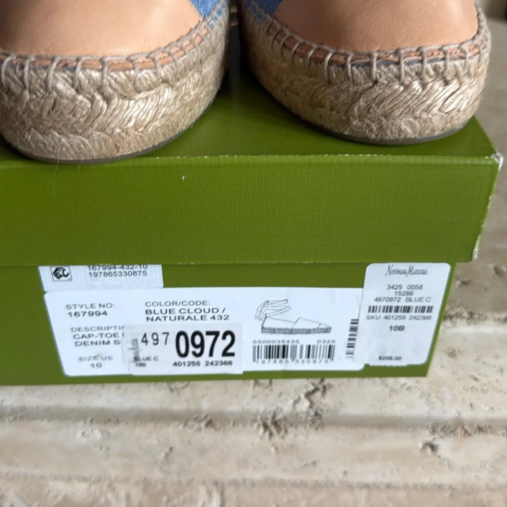 Tory Burch Bi-color Denim Ankle Wrap Cap Toe Espadrilles NWT